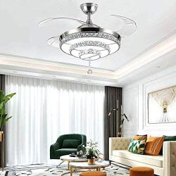 LUOLAX 42'' Modern Crystal Invisible Fan Blades Ceiling Fan with Light, Remote Control 3 Color Changes LED Chandelier Fan Lamp for Dinning Room, Bedroom, Living Room Decor (Style 1-Silver)