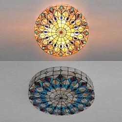 Ceiling Light Fixture, XINDAR Tiffany Vintage Peacock Ceiling Mount Light Art Glass Multi-Color Flush Ceiling Light for Dining Room (4 Light, 19.5 inch)