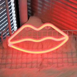 Lip Shaped Neon Signs Led Neon Light Art Decorative Lights Wall Decor for Christmas Children Baby Room Wedding Party Decoration (Red)