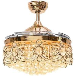 Sweety House 42''Crystal Ceiling Fan Light with Light and Remote Control Adjustable Invisible Fan Chandelier trapezoidal Modern LED Fan Light for Bedroom Living Room Chandelier(Luxury crystal)