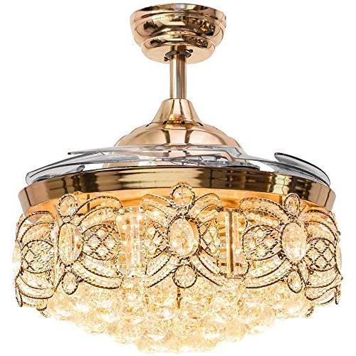 Sweety House 42''Crystal Ceiling Fan Light with Light and Remote Control Adjustable Invisible Fan Chandelier trapezoidal Modern LED Fan Light for Bedroom Living Room Chandelier(Luxury crystal)