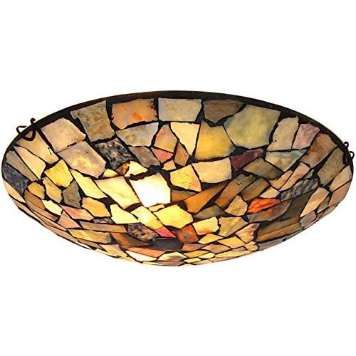 Tiffany Ceiling Lamp, Artzone Handcrafted Light Fixture Ceiling, Stained Glass Ceiling Light for Foyer, Living Room, Dining Room, Bedroom, Bathroom - 16'' Natural Stone Lampshade