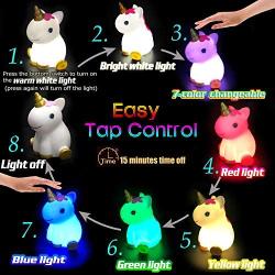 Unicorn Night Light,USB Rechargeable Kids Night Light with Timer,Portable Nursery Lamp Tap Colorful Lights for Kids, Unicorn Nightlight for Boys Girls Bedroom