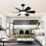 Ceiling Fan Lights with Remote Control, 52inch Low Profile Ceiling Fans, 3 Color Changeable, Adjustable Speed&Timing, Flush Mount Ceiling Fan Light for Bedroom,Living Room,Dining Room,Hallway, Black