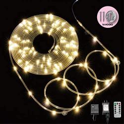 120 LED Rope Light, USB Powered, Rope Tube Fairy Lights with Remote, Warm White