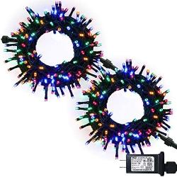 JMEXSUSS Christmas String Lights Multicolor, 183ft 500 LED Green Wire Waterproof Fairy String Lights with 8 Lighting Modes, LED Lights Christmas Decorations Clearance (250 LED Light Bulbs x 2)