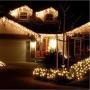 Outdoor Icicle Curtain Light Battery Powered 9.8ft Window Christmas Curtain Light Garland Twinkle String Light for Outdoor Indoor Xmas New YearDecor(Warm White)