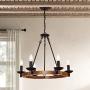 GZBtech Farmhouse Wagon Wheel Chandeliers, 6-Light Iron & Wood Rustic Pendant Lighting in Black Finish for Kitchen Island, 22.83'' H Adjustable Hanging Lights for Dining Living Room Over The Table