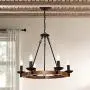 GZBtech Farmhouse Wagon Wheel Chandeliers, 6-Light Iron & Wood Rustic Pendant Lighting in Black Finish for Kitchen Island, 22.83'' H Adjustable Hanging Lights for Dining Living Room Over The Table