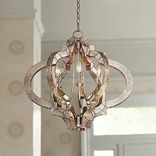 Ornament Aged Silver Gold Bronze Chandelier 23 1/4'' Wide Modern Open Look 6-Light Fixture for Dining Room House Foyer Kitchen Island Entryway Bedroom Living Room - Possini Euro Design