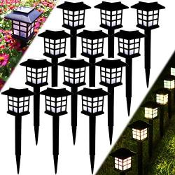 Meykers Solar Lights Outdoor Decorative for Garden Patio Landscape Path Pathway Yard Driveway at Night - Solar Powered Lanterns Stake LED Lighting Outside Decor Waterproof - 12 Pack Warm White