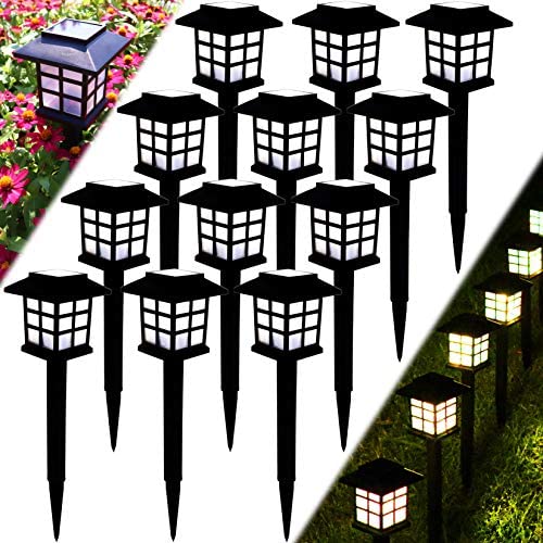 Meykers Solar Lights Outdoor Decorative for Garden Patio Landscape Path Pathway Yard Driveway at Night - Solar Powered Lanterns Stake LED Lighting Outside Decor Waterproof - 12 Pack Warm White