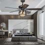 Crystal Ceiling Fan Light with Remote Control 5 Reversible Blades,52-Inch Rustic Crystal Chandelier Ceiling Fan Light Fixture for Bedroom Living Dining Room, Bronze