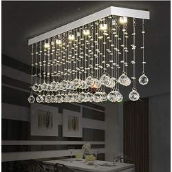 Moooni L40'' Contemporary Rectangle Crystal Chandelier Modern Dining Room Ceiling Light Fixture Rectangular Raindrop Design Chandeliers for Dining Room Kitchen