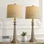 OYEARS USB Table Lamp Set 2 for Living Room Rustic 27 3/4'' H Retro Table Lamps for Bedroom Vintage Table Lamp Bedside Traditional Table lamp Dark Brown