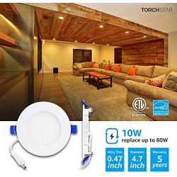 TORCHSTAR Basic Series 10W 4 Inch Low Profile Ultra-Thin Recessed Ceiling Light with Junction Box, 2700K Soft White Dimmable Can-Killer Downlight, 650lm 80W Eqv. ETL and Energy Star, Pack of 6