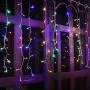 SUPSOO LED Solar Icicle String Lights,20Ft 220 LEDs Waterproof Extendable Curtain Icicle String Lights Christmas Lights for Bedroom Patio Yard Garden Wedding Party (Warm White+Multi-Color)