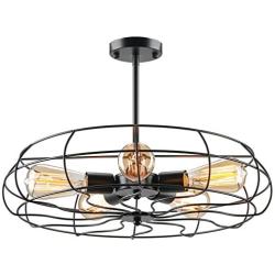CO-Z 5 Farmhouse Light Industrial Semi Flush Mount Ceiling Light with Cage Shade, Modern Pendant Light Chandelier Light Fixture for Kitchen Living Room