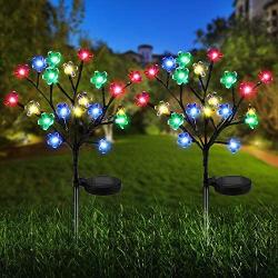 Solar Lights Outdoor - New Upgraded Solar Garden Lights, 2 Pack Waterproof Colored Fairy Landscape Tree Solar Lights for Pathway Patio Yard Deck Walkway Christmas Decoration(20 LED)