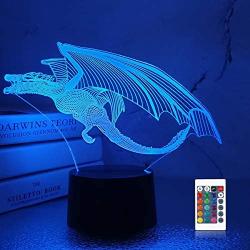 Lampeez Dragon 3D Lamp Night Light 3D Illusion lamp for Kids, 16 Colors Changing with Remote, Kids Bedroom Decor as Xmas Holiday Birthday Gifts for Boys Girls