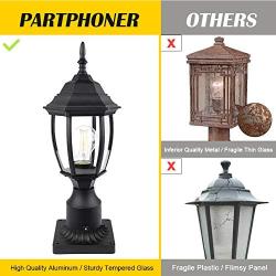 PARTPHONER Outdoor Post Light with Pier Mount Base, Waterproof Pole Lantern Light Fixture, Exterior Lamp Post Lantern Head with Clear Glass Panels for Garden, Patio, Pathway (6 Inch)