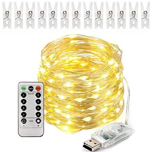 Homemory Fairy String Lights with Remote , 33FT 100 LEDs String Lights , USB Plug Powered 8 Modes Fairy Lights, for Chirstmas, Weddings, Parties, Wall Decorations