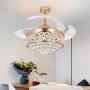 Kankanray 42 Crystal Fandelier Luxury Ceiling Fan Light with Remote Retractable LED Chandelier 3 Color Change 3 Speeds Acrylic Blades Silent Decorative Lighting Lamp for Living Room Bedroom