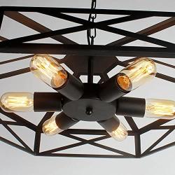 Industrial Adjustable Vintage Barn Metal Hanging Pendant Light - LITFAD 24'' Cage Semi Flush Fan Ceiling Light Chandelier Hanging Light Fixture Max. 300W with 6 Lights Painted Finish