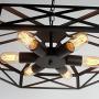Industrial Adjustable Vintage Barn Metal Hanging Pendant Light - LITFAD 24'' Cage Semi Flush Fan Ceiling Light Chandelier Hanging Light Fixture Max. 300W with 6 Lights Painted Finish