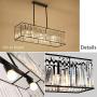 VinDeng Crystal Rectangle Sparkling Chandelier, E26 3-Lights Ceiling Light for Dining Room Kitchen Island Restaurant Modern Light Fixture with Black Iron Base-