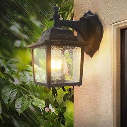 Dusk to Dawn Sensor Outdoor Wall Lights, Lamomo Wall Sconce Porch Light Fixture with E26 6W Led Light Bulb, UL Listed Anti-Rust Waterproof Black Lamp for Porch,Court-Yard Not Motion/Solar Light Black