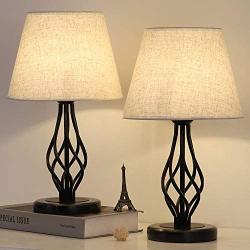 Traditional Table Lamps Set of 2 Classic Design Nightstand Table Lamps Set for Bedroom Living Room Family Bedside Lamp with Creative Hollow Out Pole and Marble Base