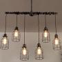 Adjustable Wire Industrial Vintage Brushed Iron Cage Chandelier - LITFAD 33.46'' Edison Ceiling Light Island Light Water Pipe Pendant Light with 6 Lights