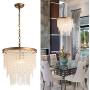 Larootsi Modern Crystal Pendant Light Brass Luxury Chandelier Adjustable Hanging for Indoor Lighting Dining Room Living Room Kitchen Island Bedroom Hallway Hotel Bar Restaurant E12X4