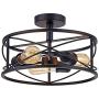 3 Light Industrial Semi Flush Mount Ceiling Lamp,E26 Holder 14 Inch Cage Rustic Pendant Lighting Lamp Fixture Farmhouse Style Close to Ceiling Light ETL Listed for Garage Foyer Porch Hallway Entryway