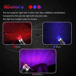 USB Star Light Projector Auto Rotating Music Control, 3Colors & 9 Lighting Modes, Adjustable Romantic Galaxy Projector Plug and Play Star Night Light Decor for Car Bedroom Party Ceiling (Blue&Red)