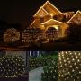 100 LED Christmas Lights 5 ftx5ft Christmas Net Lights Outdoor Indoor Mesh Christmas Decorations Lights string,Perfect for Bushes or Trees, Green Wire（Warm White）