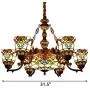 CraftThink Pendant Lighting LED Victorian Chandelier Light Antique Tiffany Style Stained Glass 6+1-Light Hanging Light for Dining Living Cafe Room Restaurant - TYP C1- Flower