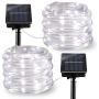 LiyuanQ Solar String Lights Outdoor Rope Lights, 2 Pack 8 Modes 100 LED Solar Powered Outdoor Waterproof Tube Light Copper Wire Fairy Lights for Garden Fence Yard Party Wedding Decor (Cool White)