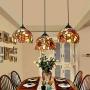 Vintage Baroque Chandelier Ceiling Lamps, Tiffany Style 3-Heads Hanging Pendant Light Fixture with 6 inches Stained Glass Shade for Dining Room, Coffee Room-Long
