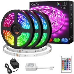 Olafus 50ft RGB LED Strip Lights Kit, Dimmable Color Changing Light Strips, Flexible LED Tape Lights with Remote, 24V 15m Strip with 450 LEDs 5050, Colored Strip Lighting for Party, Bedroom Decoration