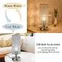 Focondot USB Crystal Table Lamp with Press Switch,Stylish Nightstand Lamps with Dual USB Charging Port,Silver Bedside Lamp Perfect for Bedroom Living Room Office Guest Room(Set of 2)
