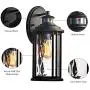 MOTINI 1-Light Outdoor Wall Sconce Lantern with Motion Sensor and Dusk to Dawn 60 W Bulb Included IP23 Waterproof Exterior Light Fixtures Wall Mount in Black Finish with Water Glass Shade