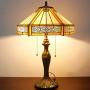 Tiffany Lamp Bedside Table Reading Lighting Yellow Hexagon Stained Glass Mission Style Shade Antique Base W16H24 Inch S011 WERFACTORY LAMPS Lover Parent Friend Kids Living Room Bedroom Coffee Bar Desk