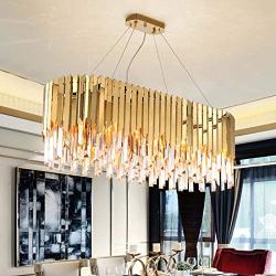 Modern Luxury Crystal Chandelier,Oval During Lights Ceiling Light,Contemporary Raindrop Chandeliers Lighting for Dining Room Living Room Bedroom-Golden 90x35x32cm(43.3x13.8x12.6inch)