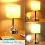 Table Lamp - Bedside Table Lamps with 4 USB Ports and AC Power Outlets, Alarm Clock Base w/ 6Ft Extension Cord, Square Oatmeal Fabric Lampshade Modern Accent Nightstand Lamps for Bedrooms Living Room