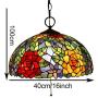 Tiffany Style Hanging Pendant Lamp Fixture in 16'' Rose Flower Stained Glass 3-Light Decor Hanging Light for Dining Room Kitchen Restaurant Hallway Art Lighting,110-240V,E27,A