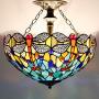Tiffany Ceiling Fixture Lamp Semi Flush Mount Light W16H15 Inch Green Yellow Stained Glass Dragonfly Shade S128 WERFACTORY Parent Lover Kid Living Room Bedroom Study Office Island Bar Hallway Dining