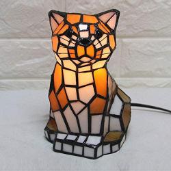 KWOKING Lighting Tiger Shape Tiffany-Style Night Light with White & Yellow Glass Shade Animals Desk Lamp 1 Light Cute Bedside Lamp for Children Bedroom Kids Room