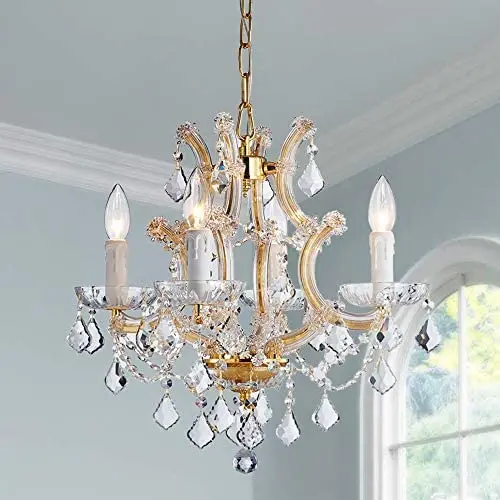 Saint Mossi Crystal Maria Therese Gold Chandelier Lighting 4 Lights H17” W18''